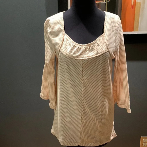 Weekend Suzanne Betro gold/ white stripe seam detail gathered square neck tunic - Picture 1 of 5